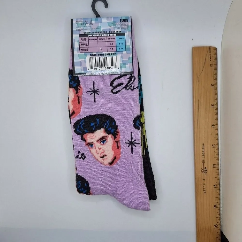 Elvis Presley crew socks 2 pair bundle pack music artist novelty graphic…